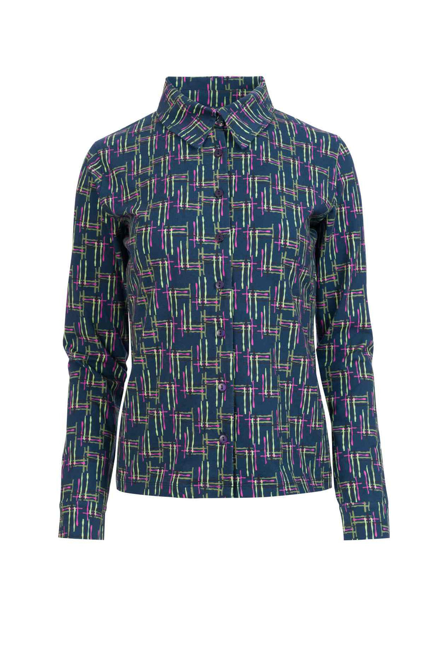 Sara Blouse LS Electric Weave | Navy Peony
