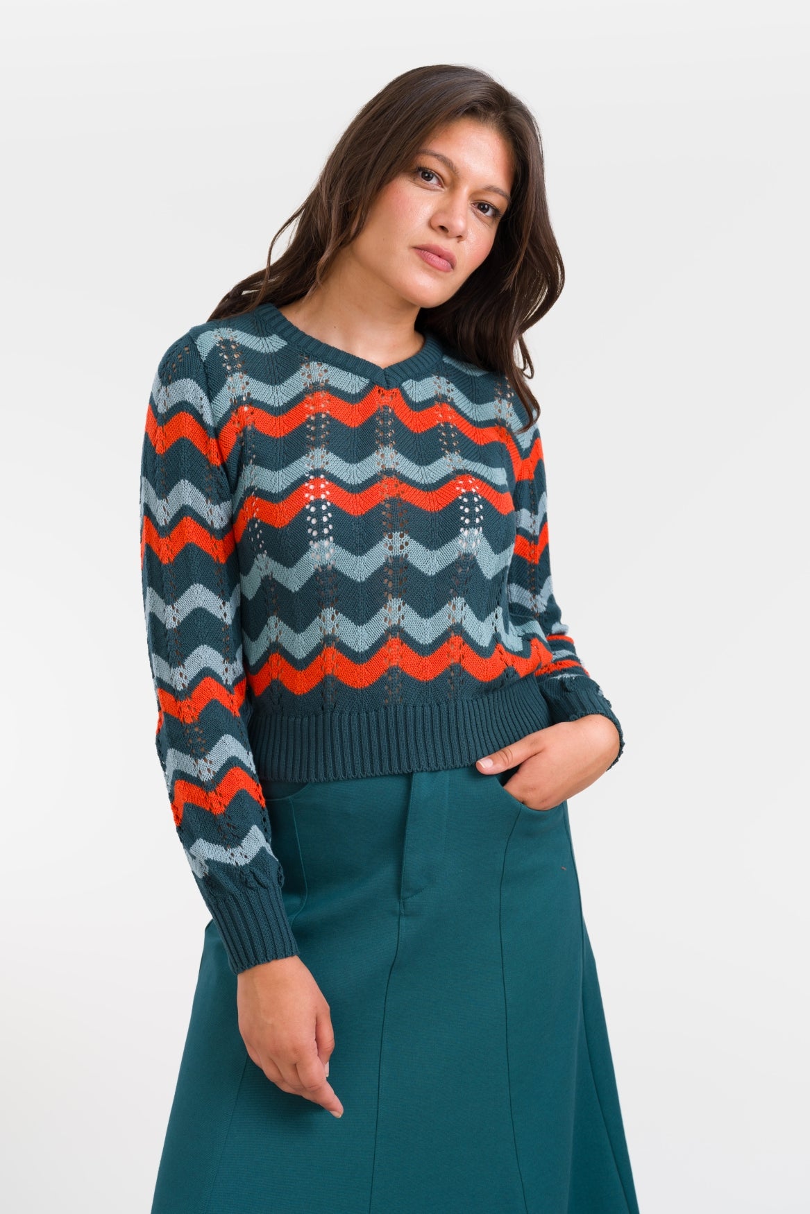 Sweater V-Neck Balloon Sleeve Knitwear | Mediterranea