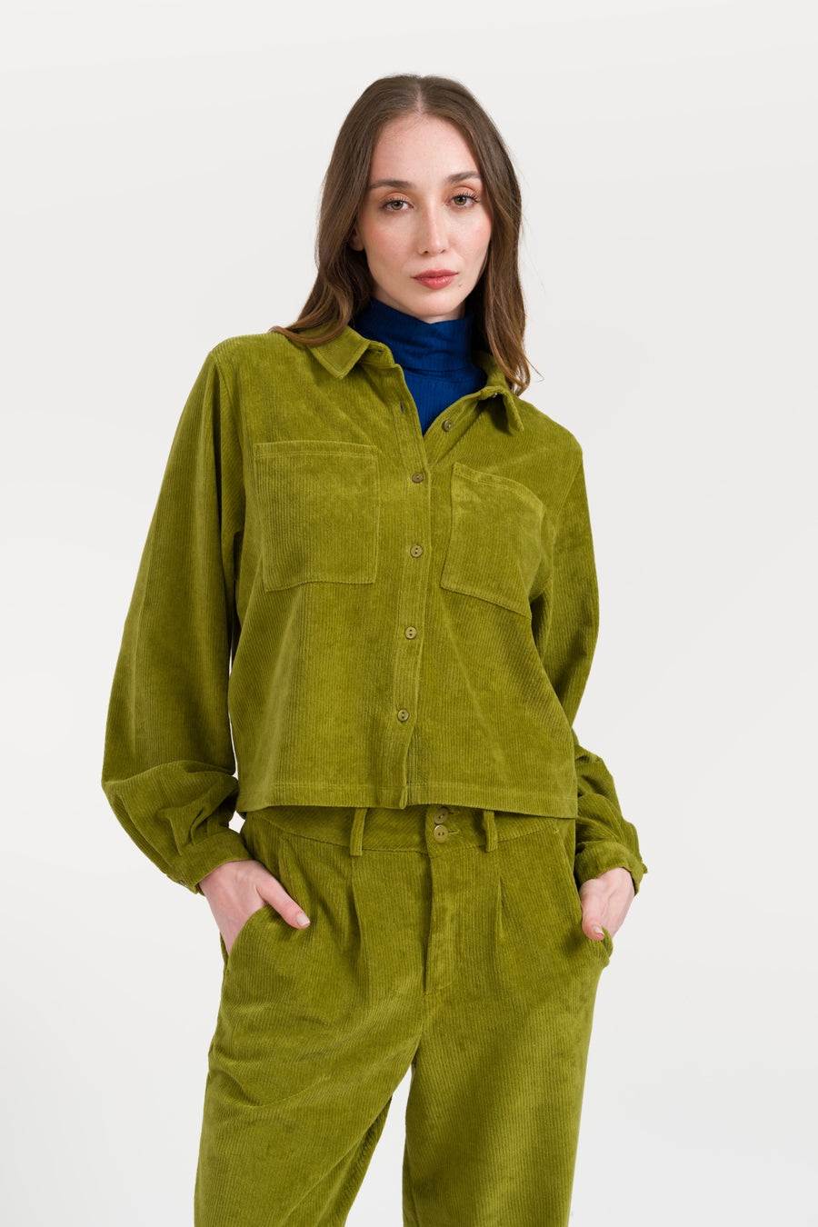 Abby Overshirt Rib Velour | Sphagnum