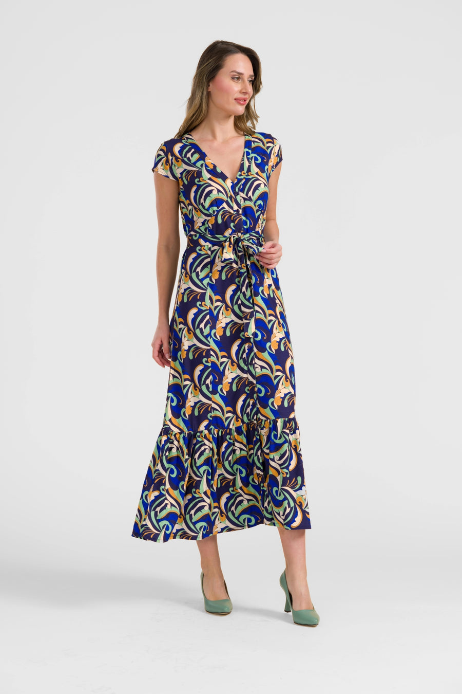 Maud Maxikleid mit kurzen Ärmeln | Abstrakt