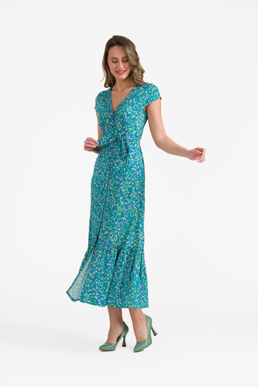 Maud Maxikleid, kurzärmelig | Frühlings-String