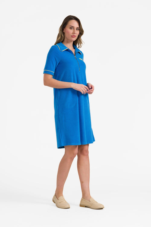 Silbernes Kleid mit kurzen Ärmeln | Blau