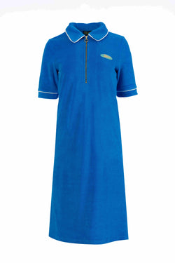 Silbernes Kleid mit kurzen Ärmeln | Blau
