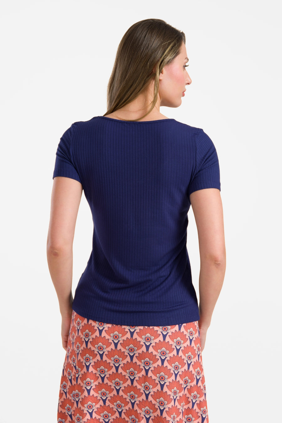 Ella Kurzarm-T-Shirt | Gerippt, Marineblau