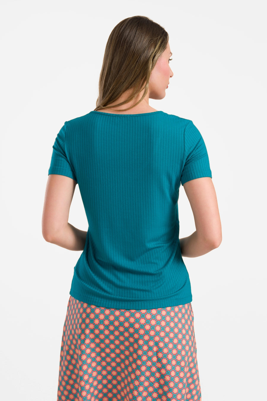 Ella Kurzarm-T-Shirt | Gerippt, Petrolblau