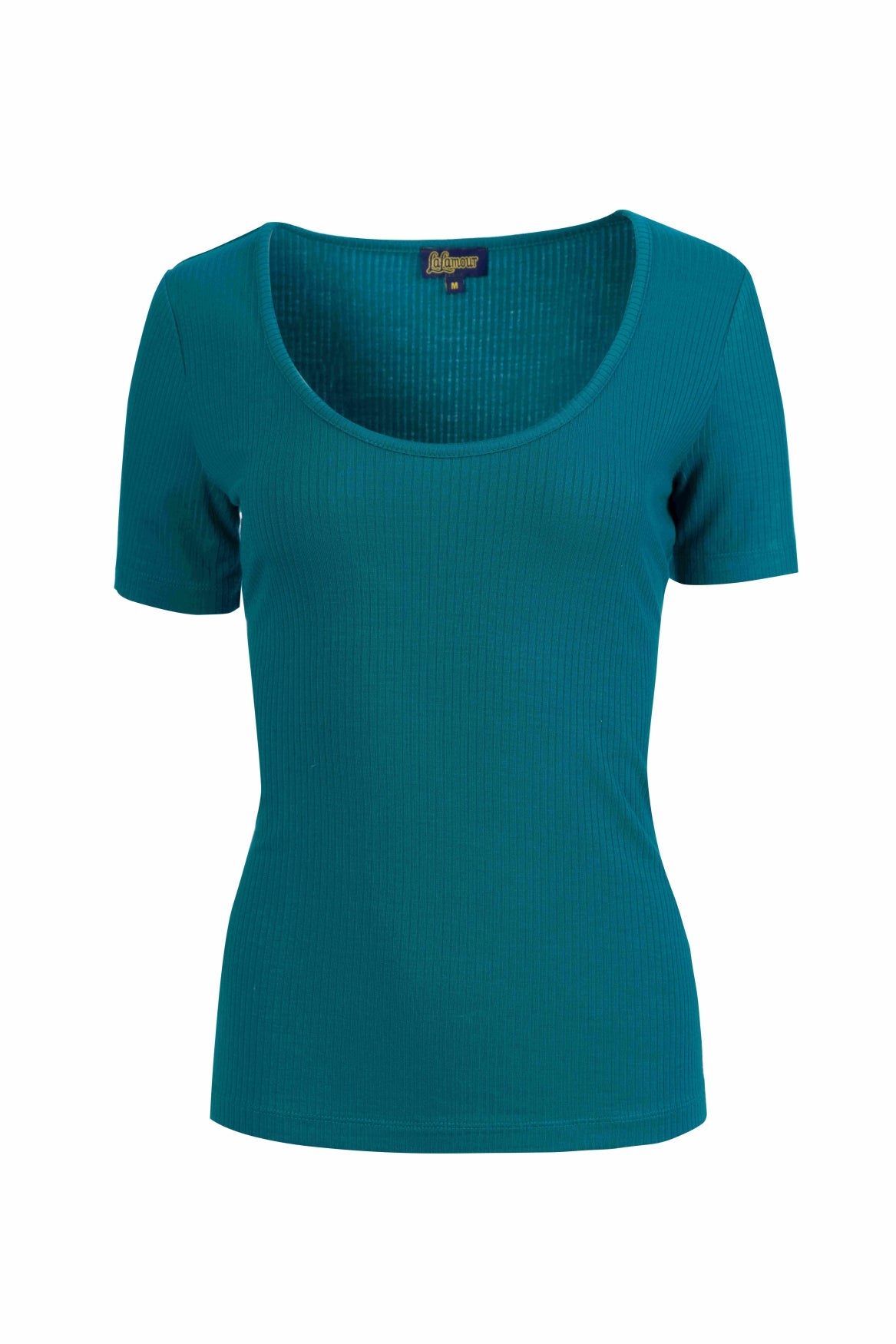 Ella Kurzarm-T-Shirt | Gerippt, Petrolblau