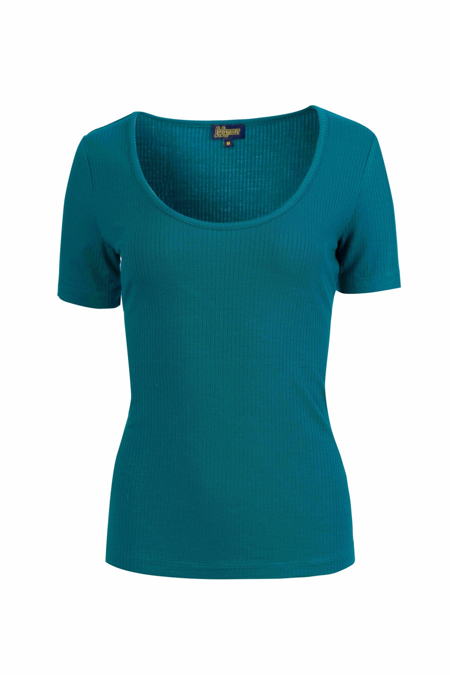 Ella Kurzarm-T-Shirt | Gerippt, Petrolblau