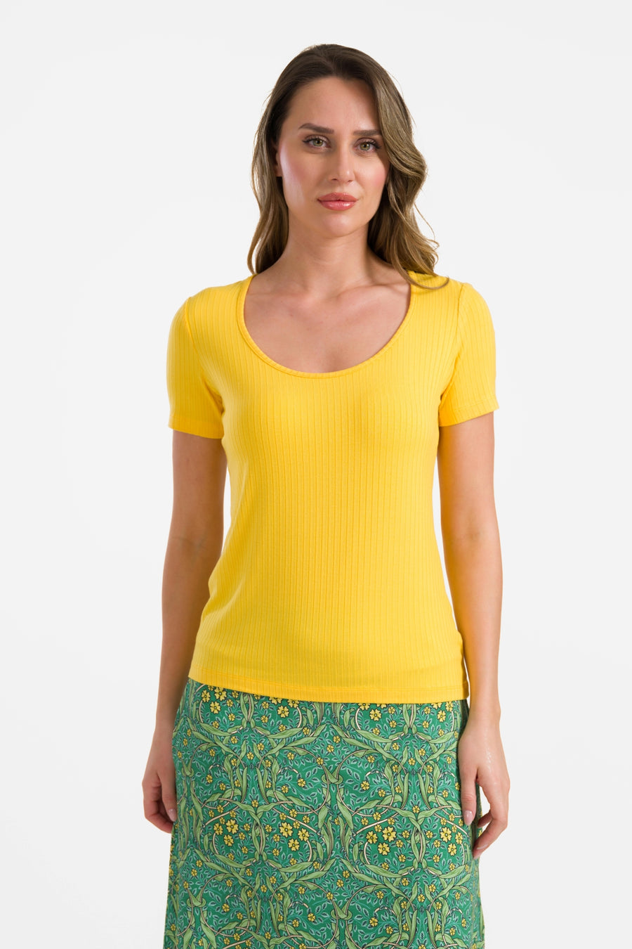 Ella Kurzarm-T-Shirt | Gerippt, Gelb