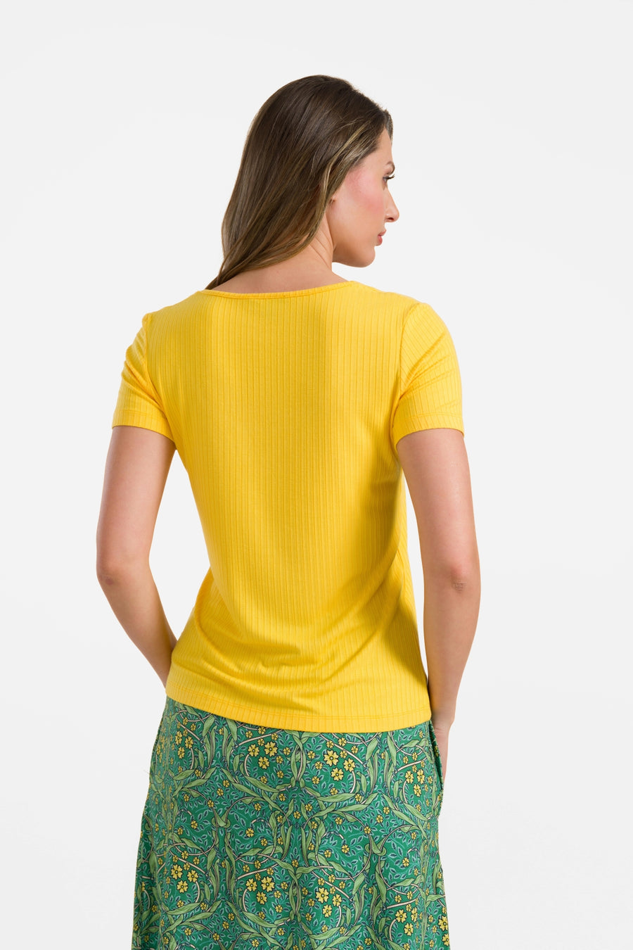 Ella Kurzarm-T-Shirt | Gerippt, Gelb