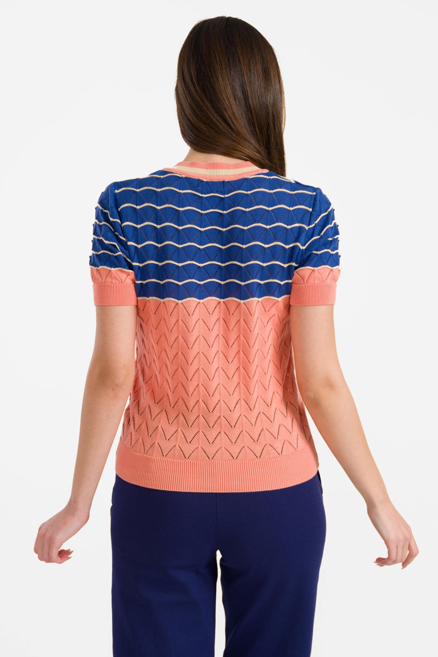 Strickpullover mit V-Ausschnitt und kurzen Ärmeln | Lachs