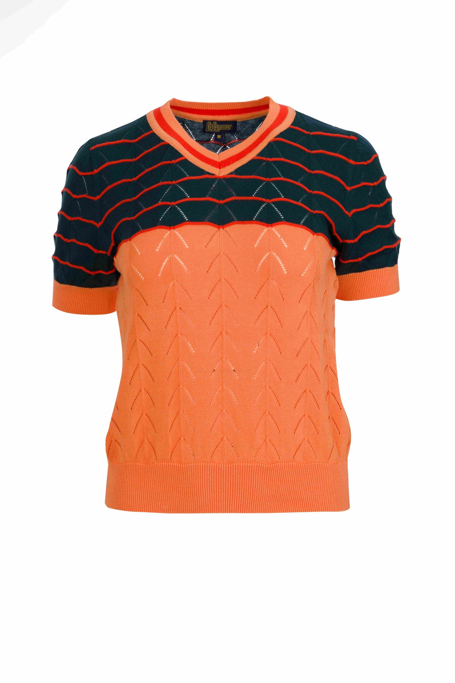 Strickpullover mit V-Ausschnitt und kurzen Ärmeln | Aprikose