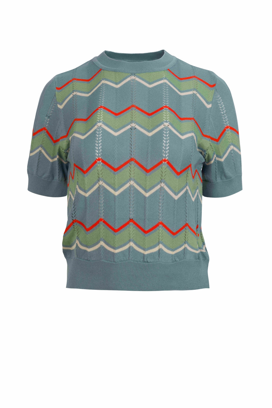 Strickpullover mit Rundhalsausschnitt und kurzen Ärmeln | Türkis