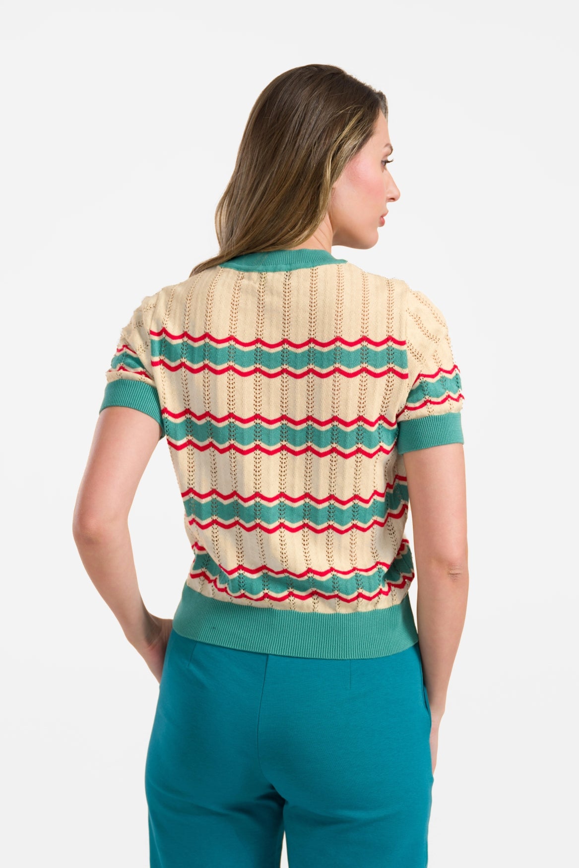 Strickpullover mit Rundhalsausschnitt und kurzen Ärmeln | Creme