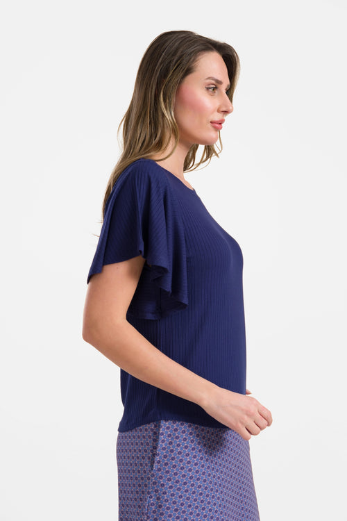 Sophie Top mit kurzen Schmetterlingsärmeln | Gerippt, Marineblau