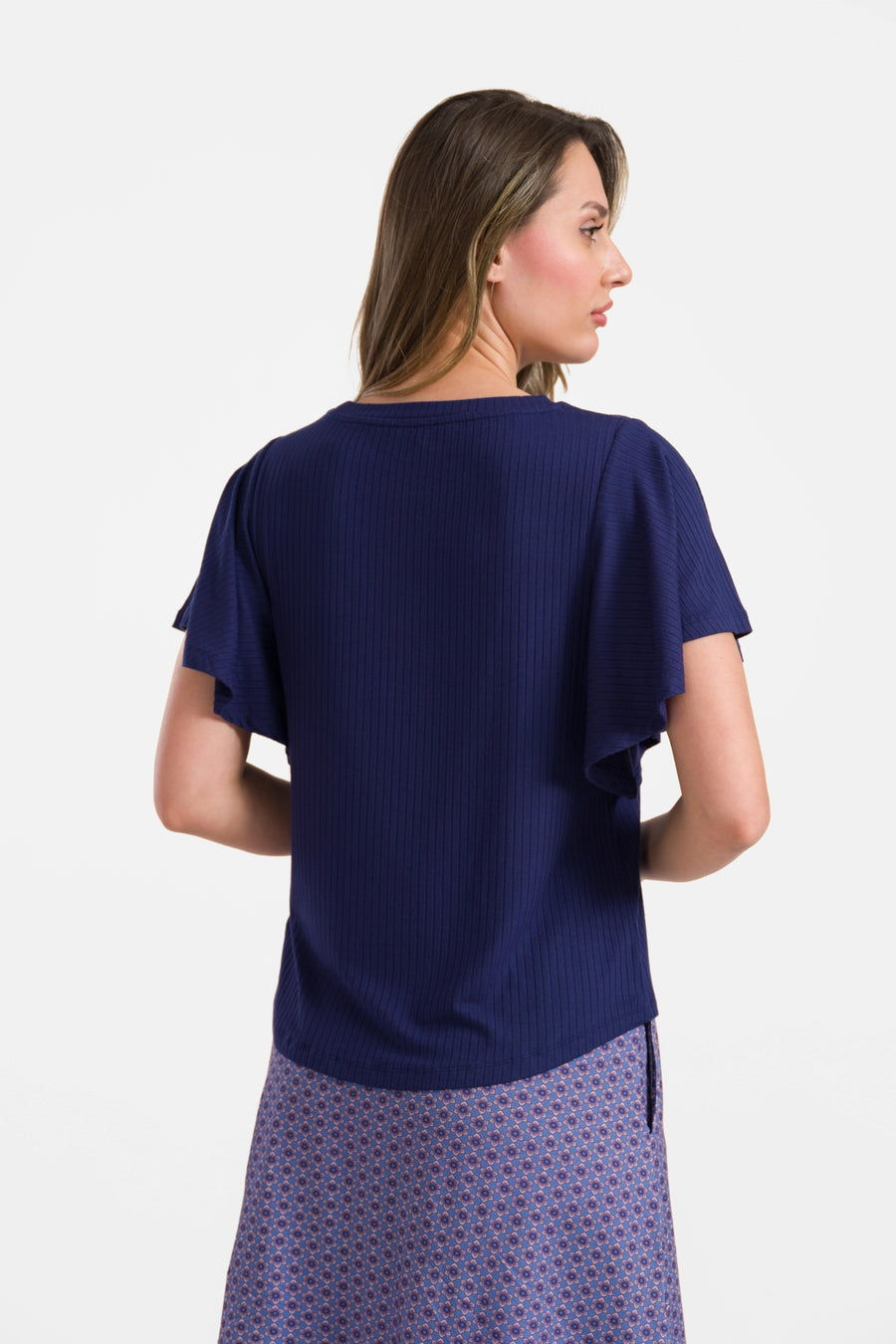 Sophie Top mit kurzen Schmetterlingsärmeln | Gerippt, Marineblau
