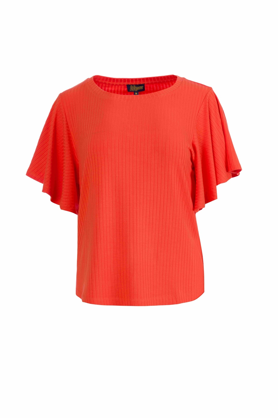 Sophie Top mit kurzen Schmetterlingsärmeln | Gerippt, Orange-Rot