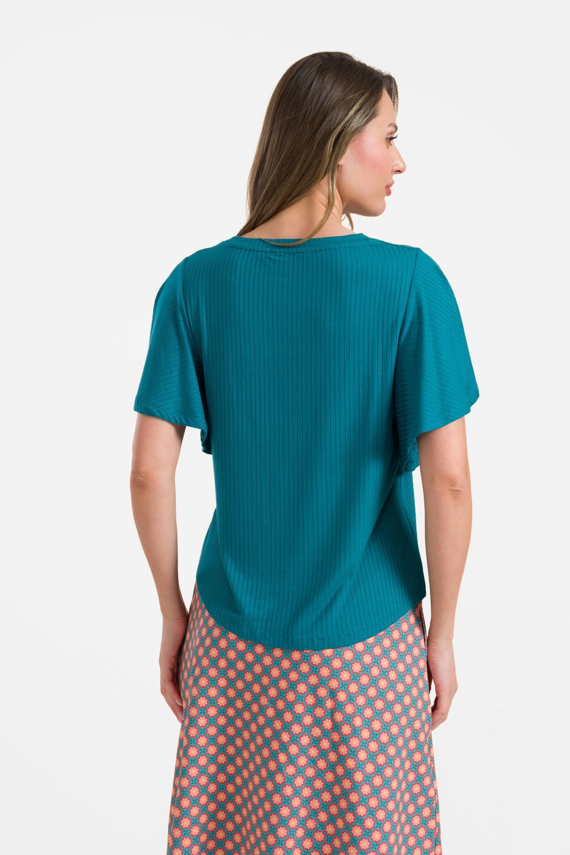 Sophie Top mit kurzen Schmetterlingsärmeln | Gerippt, Petrolblau