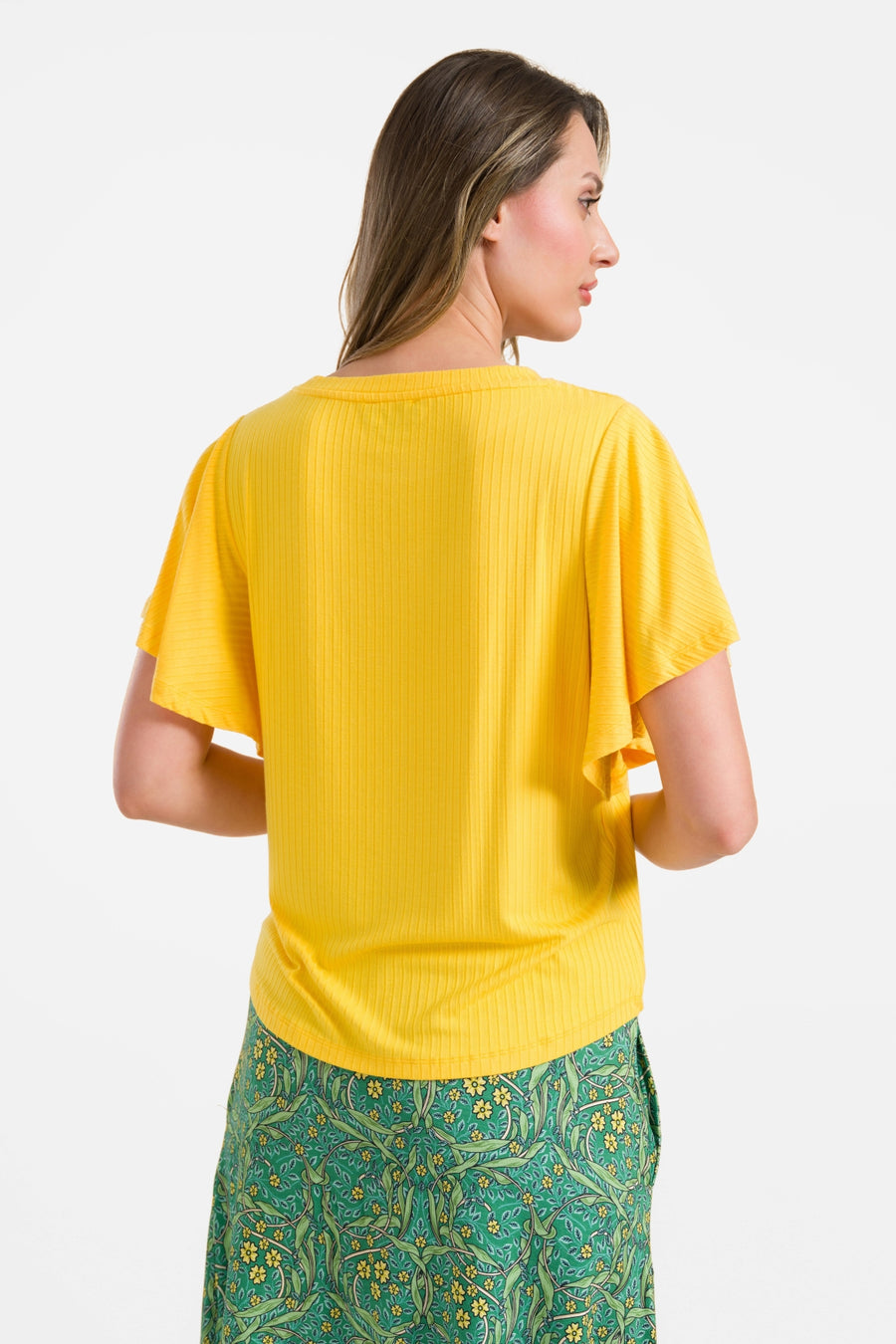 Sophie Top mit kurzen Schmetterlingsärmeln | Gerippt, Gelb