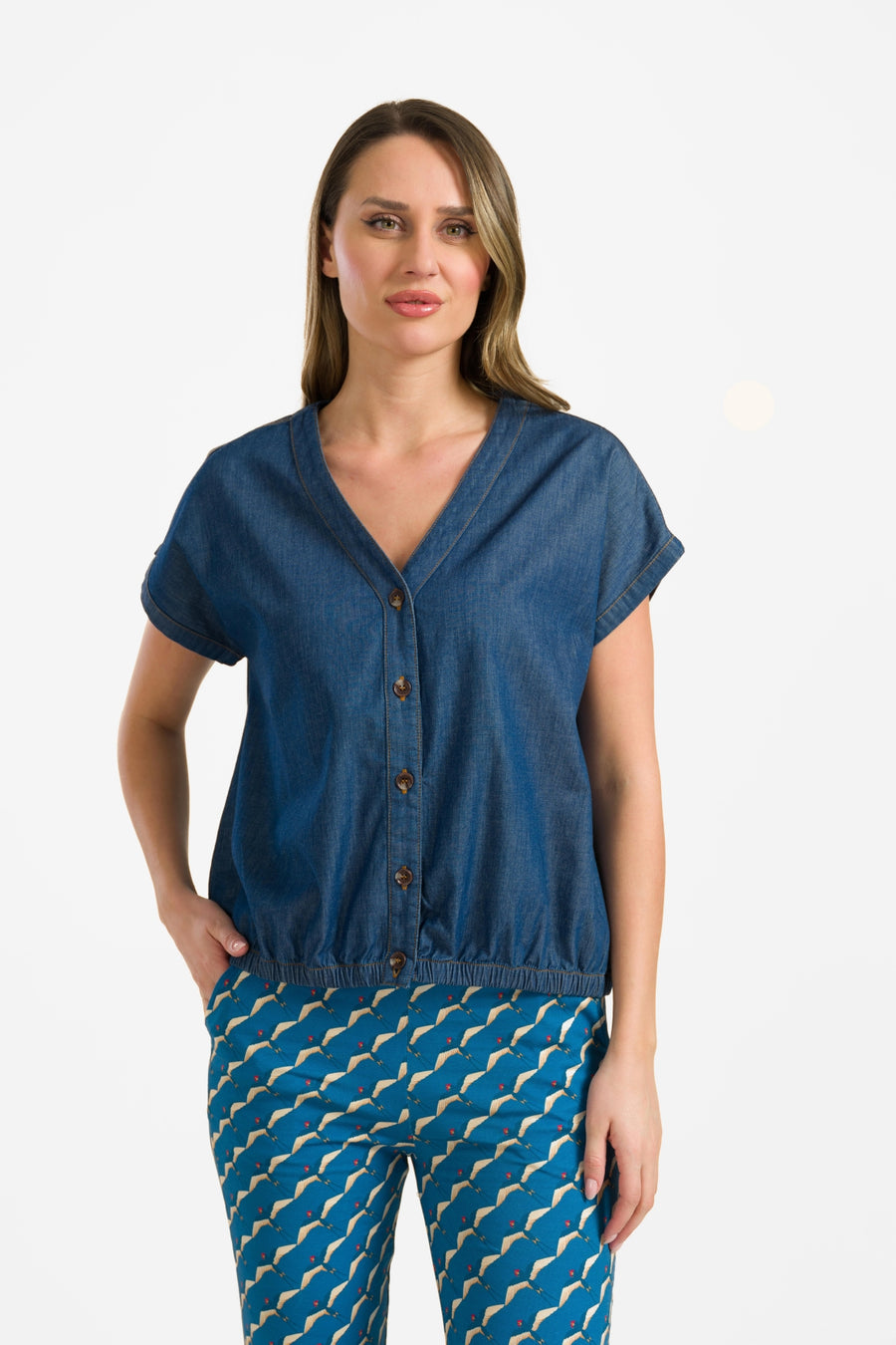 Evy Bluse, Kurzarm | Blau