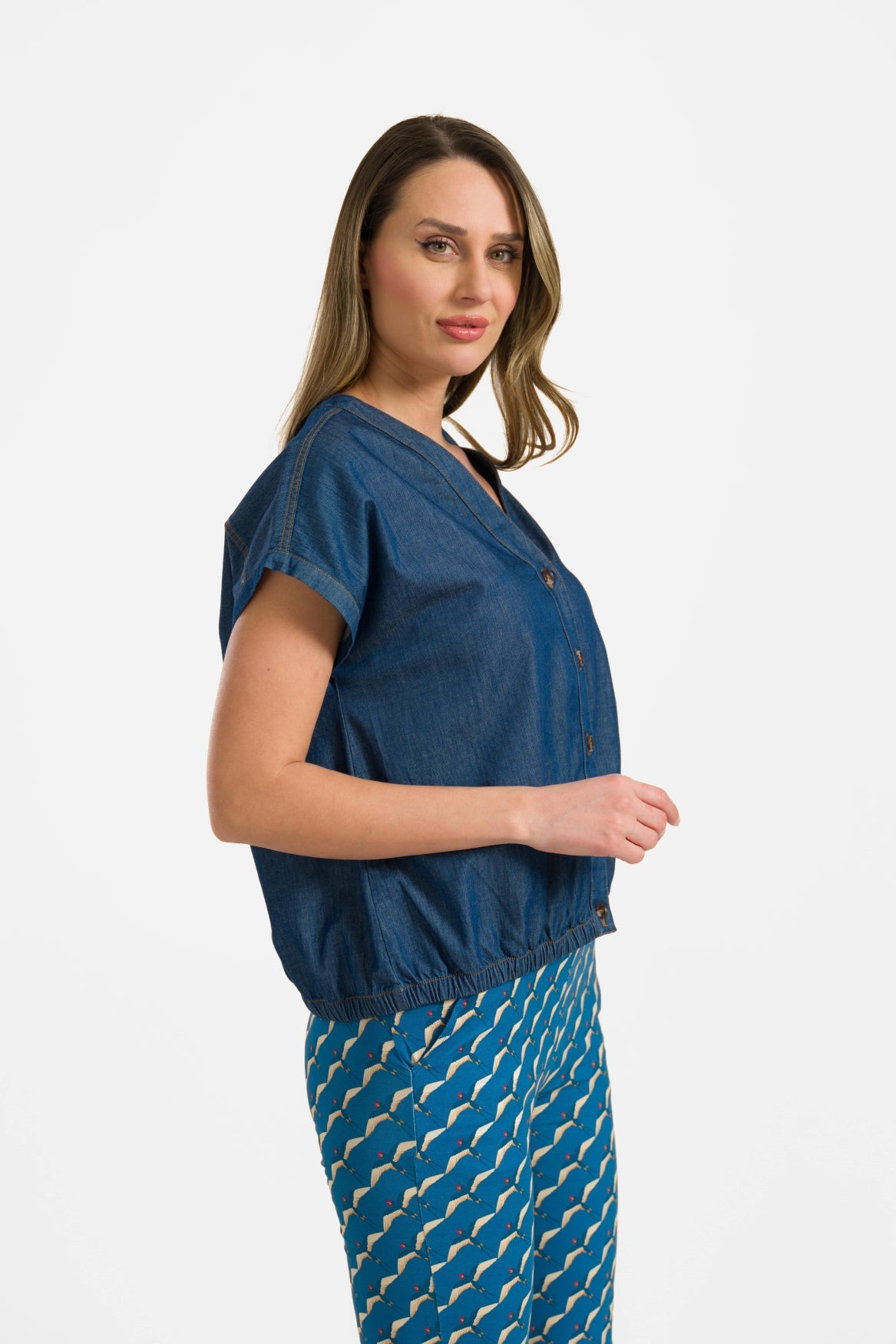 Evy Bluse, Kurzarm | Blau