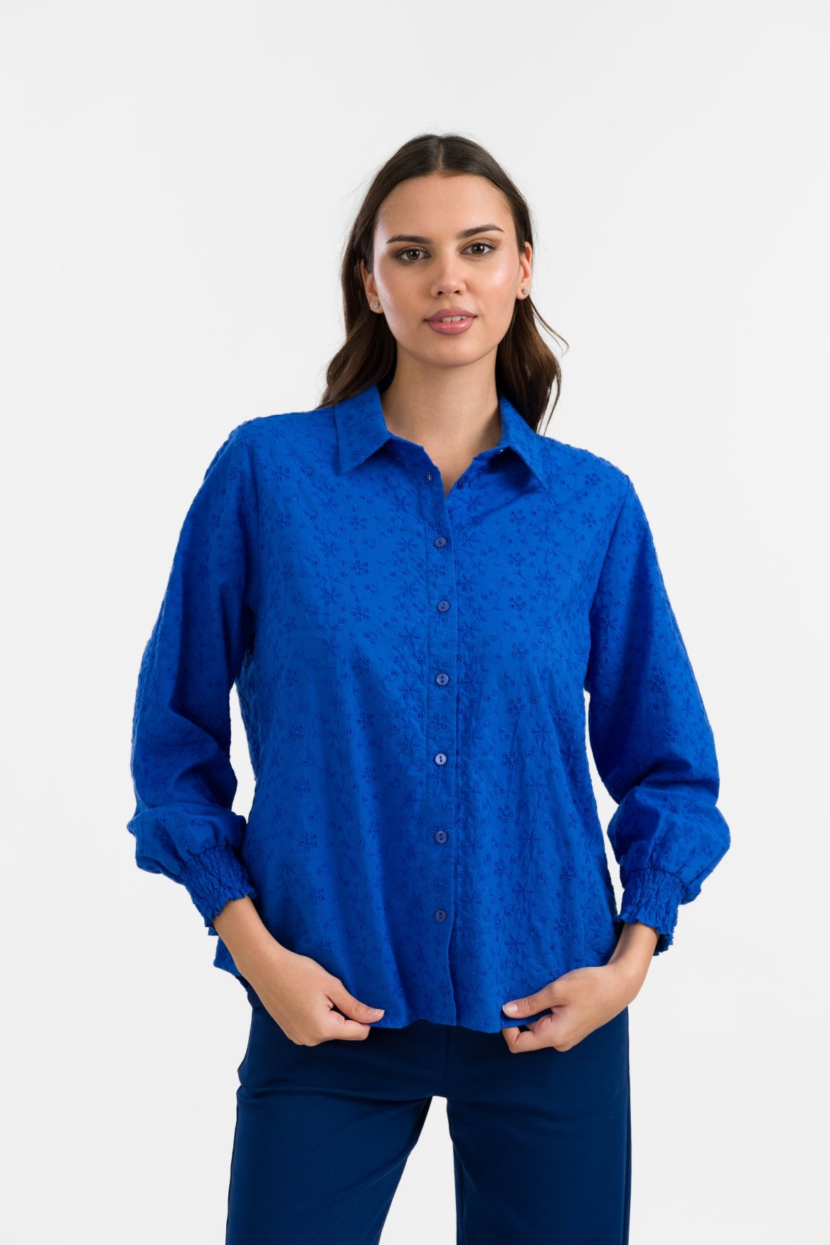 Amy Bluse | Stickerei Blau