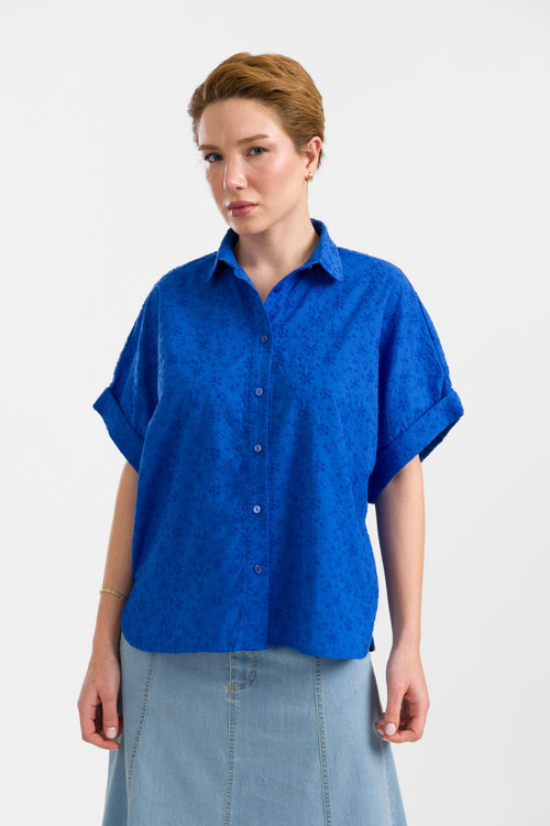 Jill Bluse | Stickerei Blau