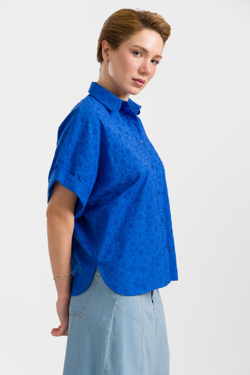 Jill Bluse | Stickerei Blau