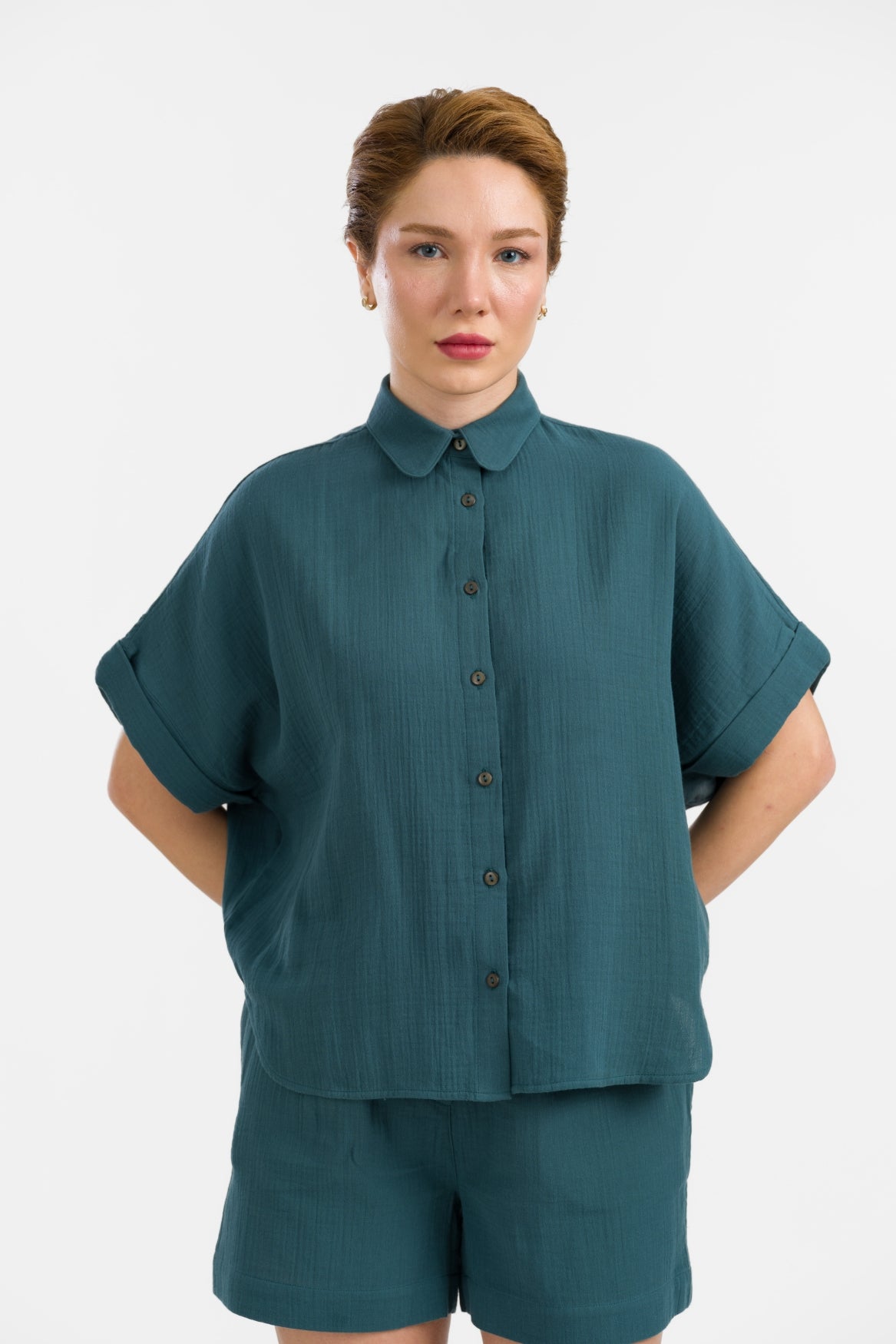 Jill Bluse | Crinkle Petrol