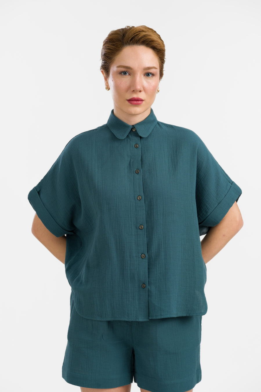 Jill Bluse | Crinkle Petrol