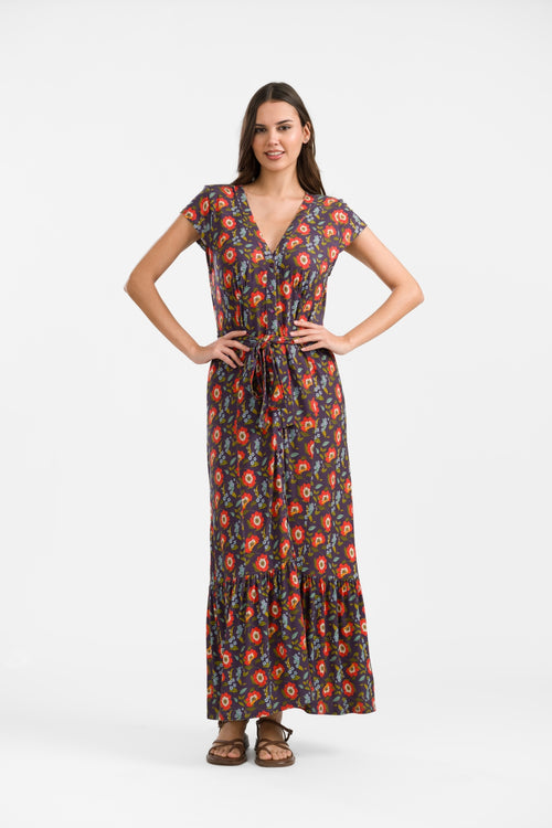 Maud Maxikleid Kurzarm | Purple Poppy