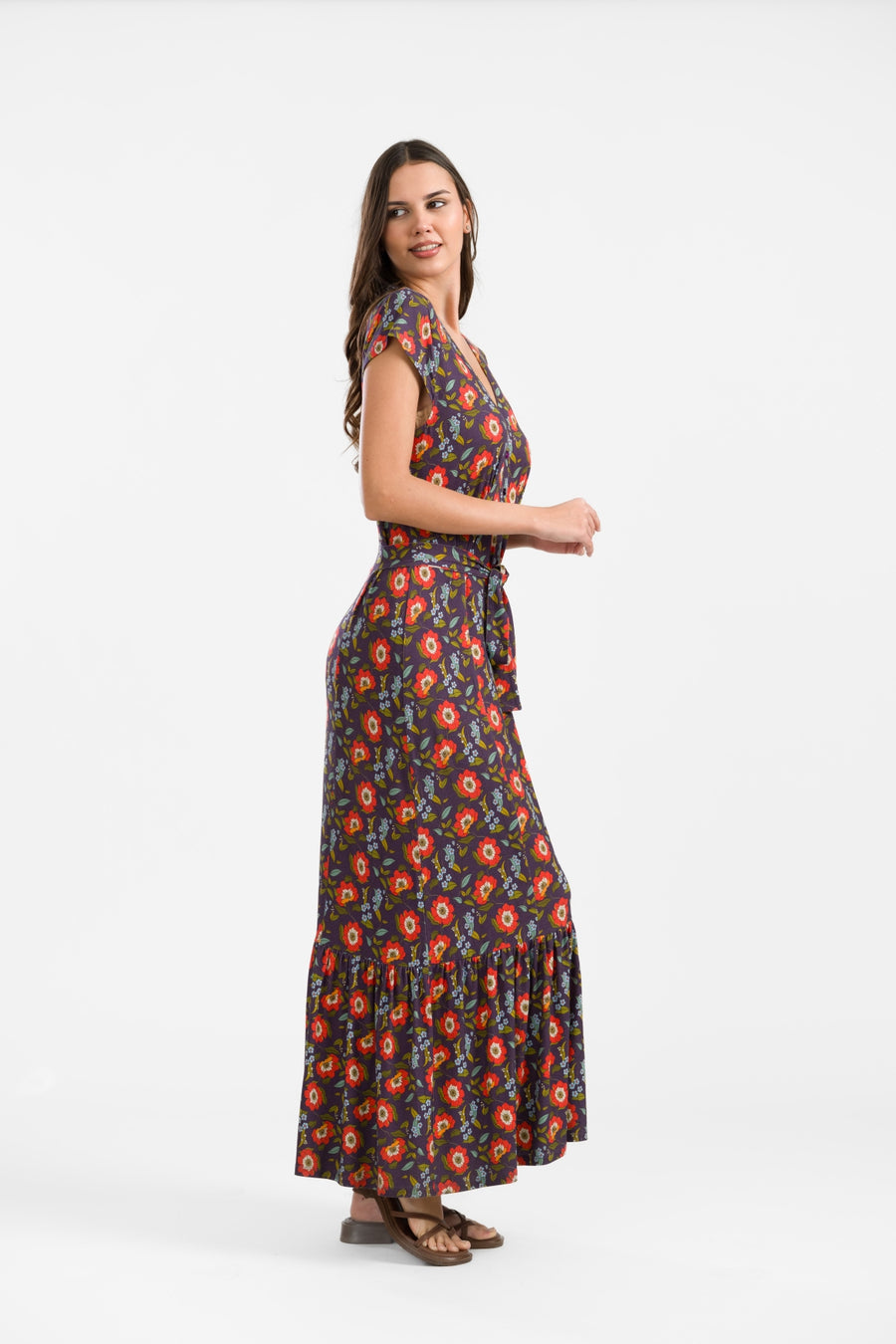 Maud Maxikleid Kurzarm | Purple Poppy