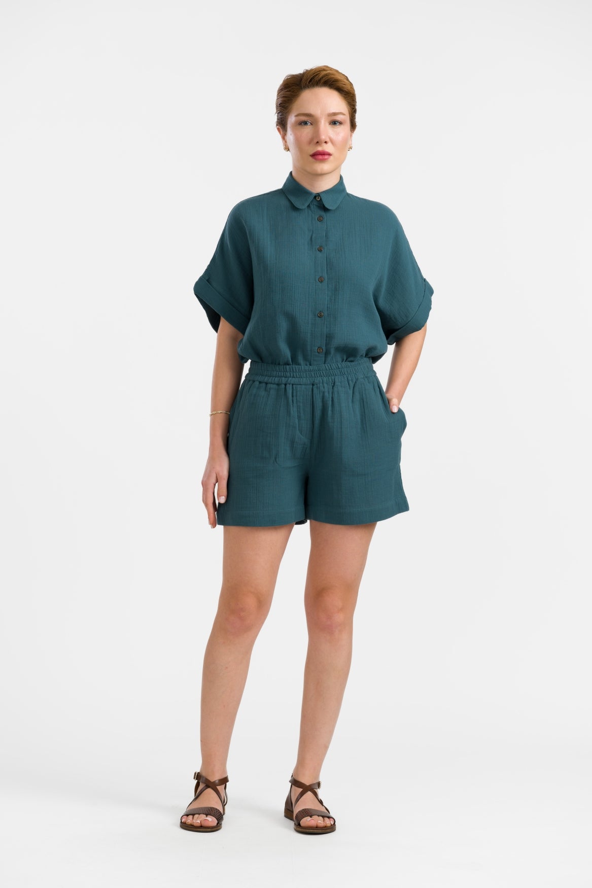 Megan Shorts | Crinkle Petrol