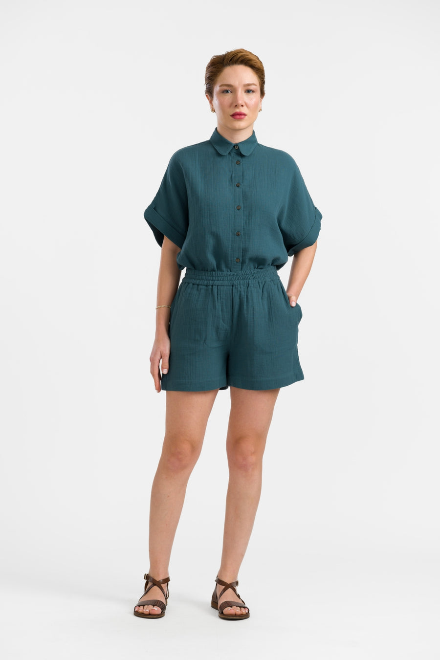 Megan Shorts | Crinkle Petrol