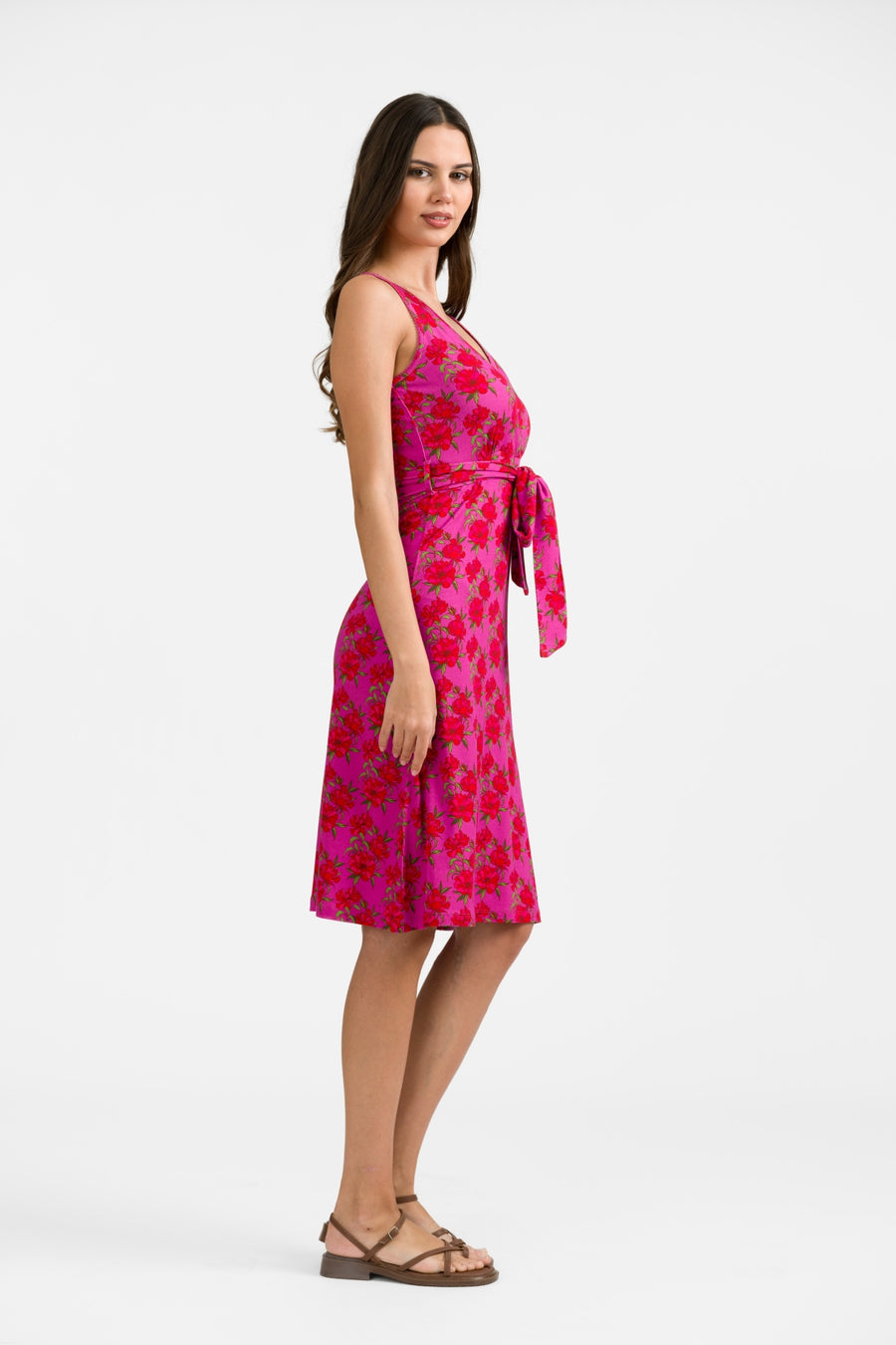 Ärmelloses Milly-Kleid | Fuchsienfarbene Blüten