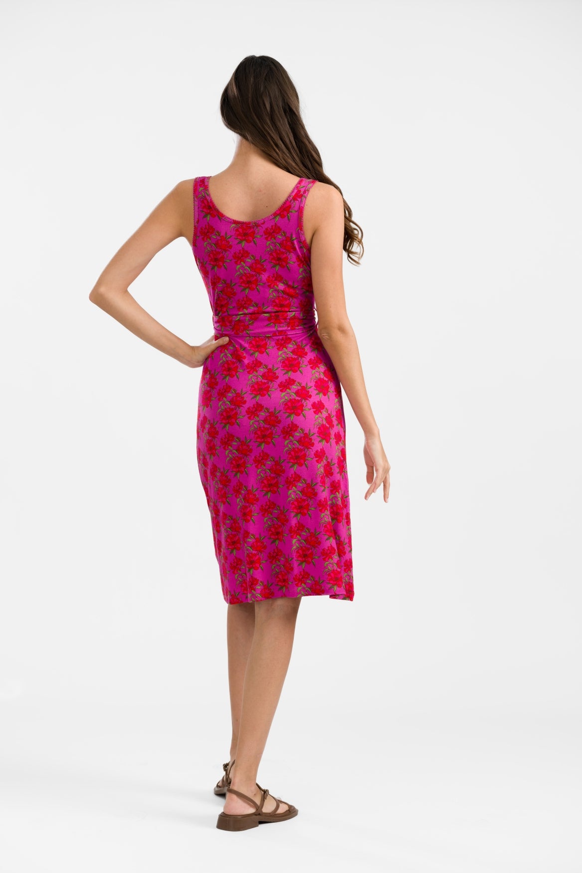 Ärmelloses Milly-Kleid | Fuchsienfarbene Blüten