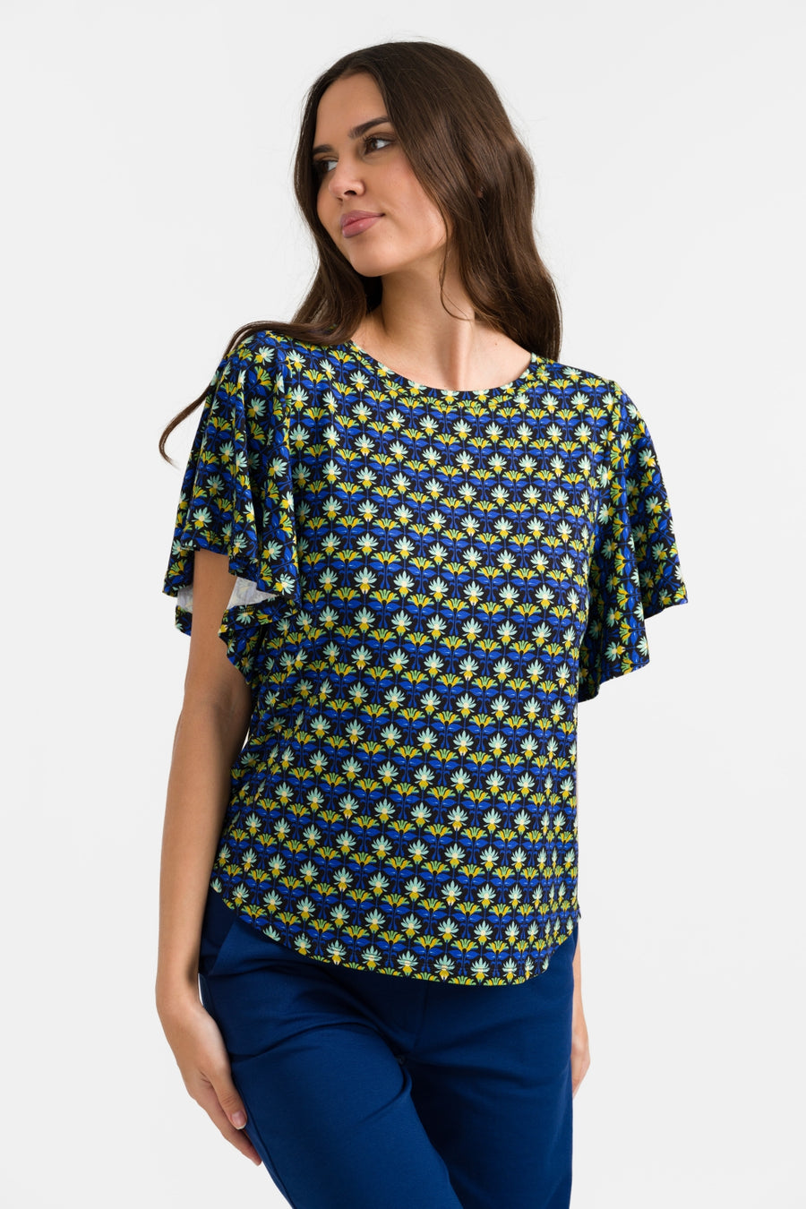 Sophie Top mit kurzen Schmetterlingsärmeln | Retro-Blumen