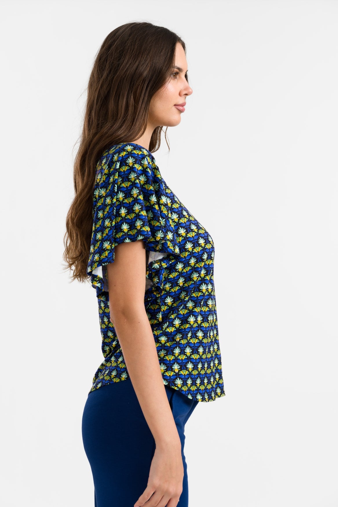 Sophie Top mit kurzen Schmetterlingsärmeln | Retro-Blumen