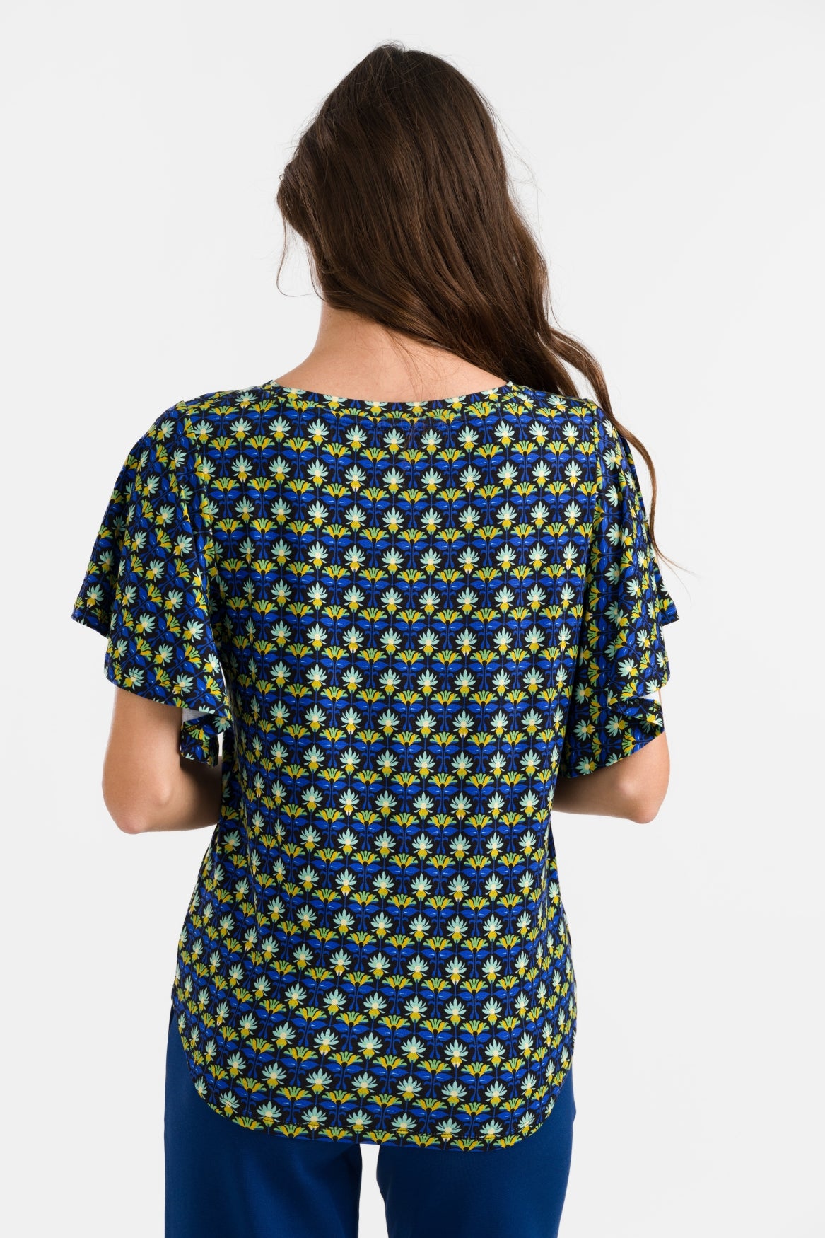 Sophie Top mit kurzen Schmetterlingsärmeln | Retro-Blumen
