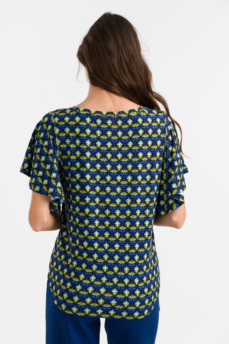 Sophie Top mit kurzen Schmetterlingsärmeln | Retro-Blumen