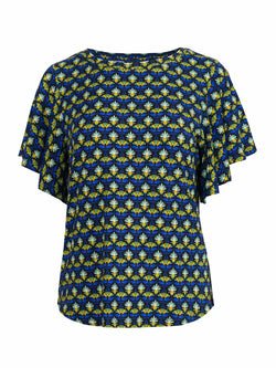 Sophie Top mit kurzen Schmetterlingsärmeln | Retro-Blumen