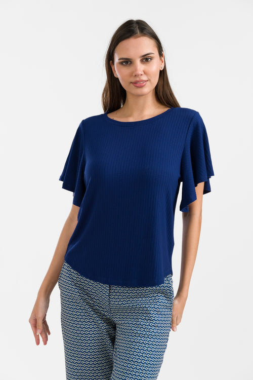 Sophie Top mit kurzen Schmetterlingsärmeln | Gerippt, Marineblau