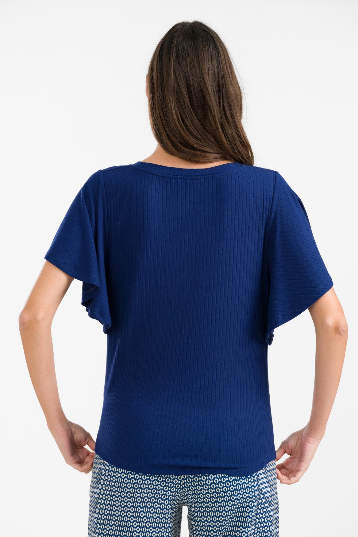 Sophie Top mit kurzen Schmetterlingsärmeln | Gerippt, Marineblau