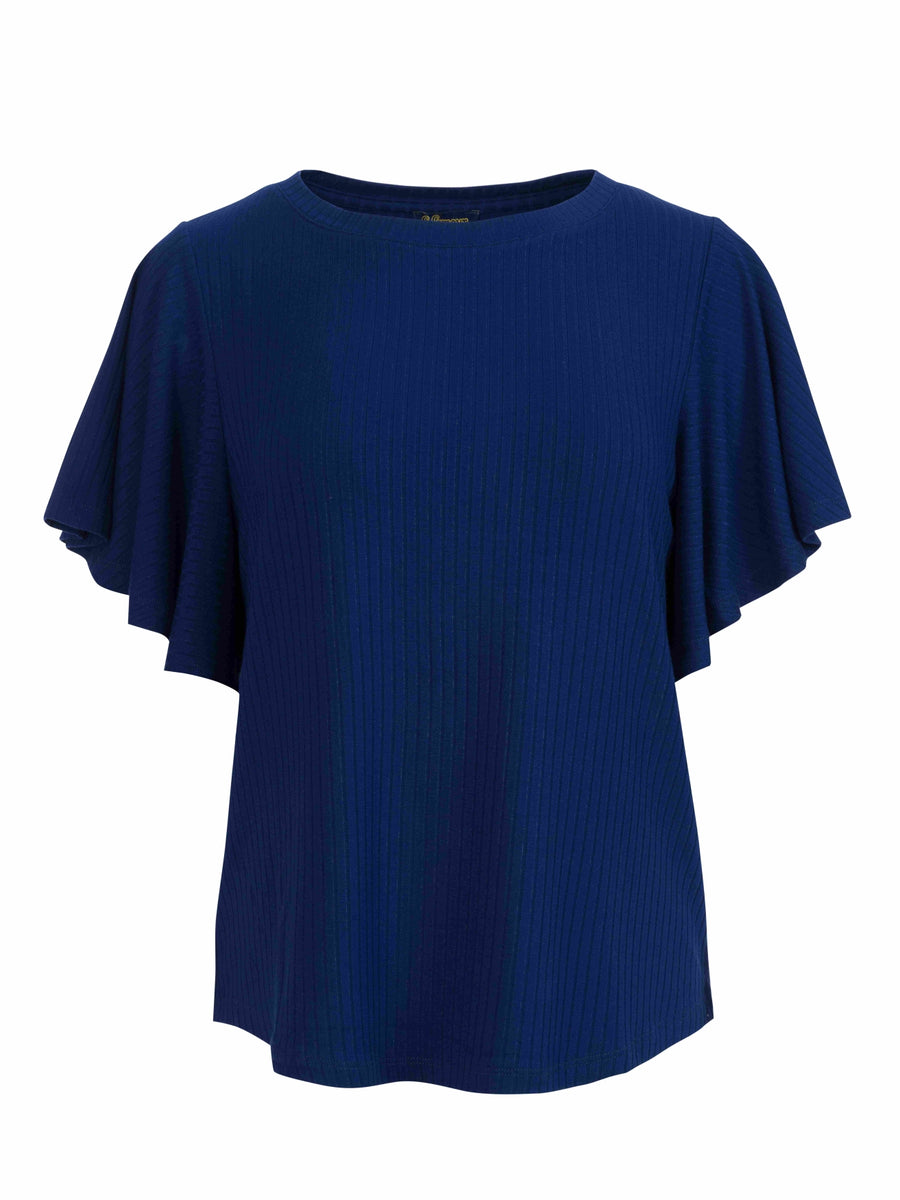 Sophie Top mit kurzen Schmetterlingsärmeln | Gerippt, Marineblau