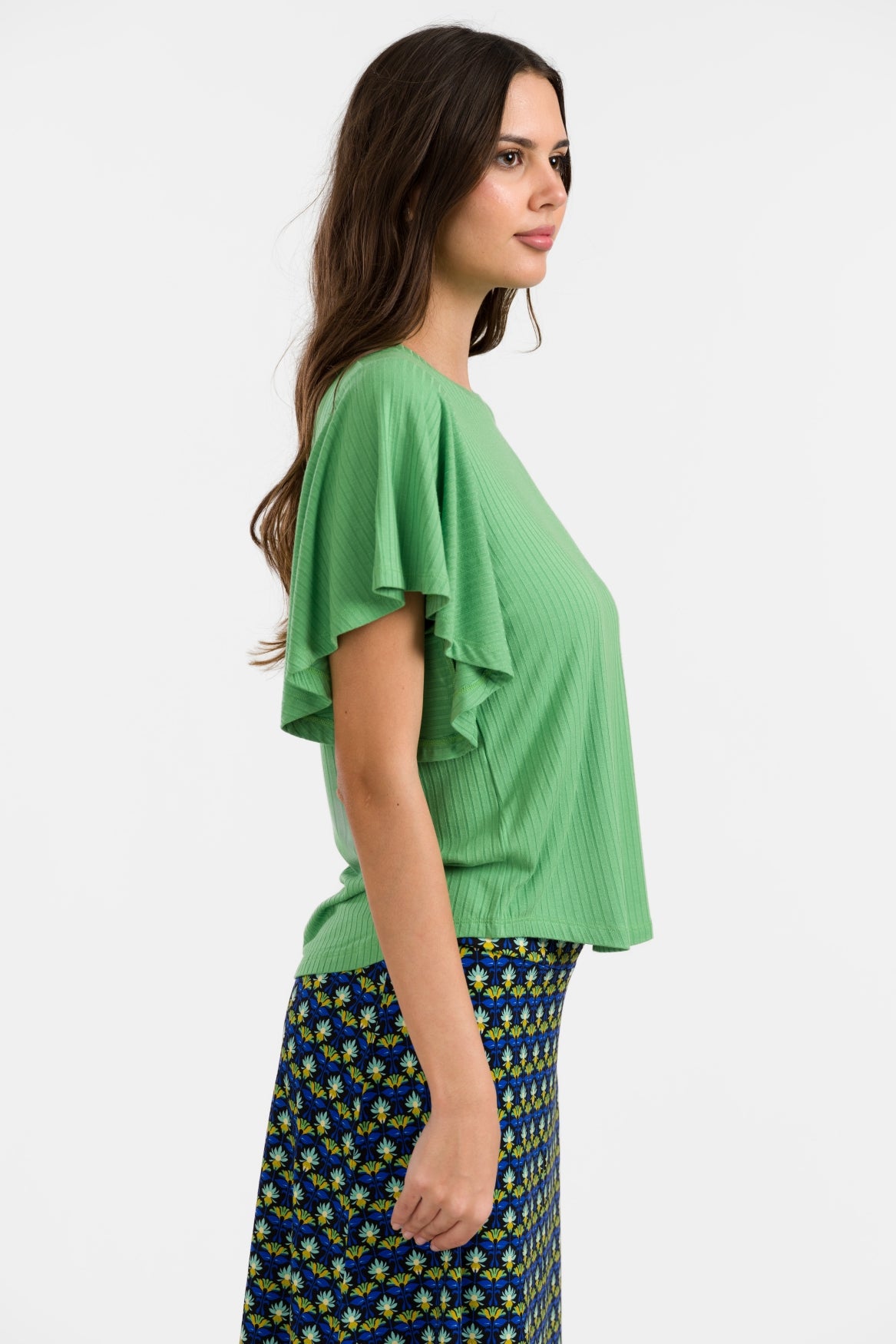 Sophie Top mit kurzen Schmetterlingsärmeln | Gerippt, Grün