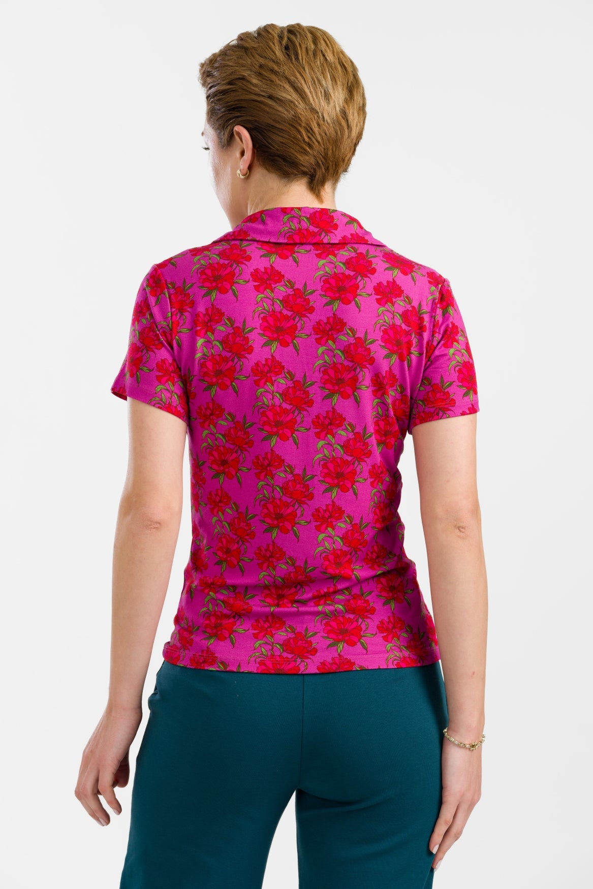 Suzy Kurzarmtop | Fuchsienfarbene Blüten