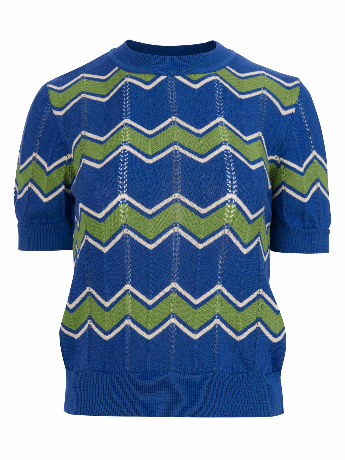 Strickpullover mit Rundhalsausschnitt und kurzen Ärmeln | Zickzackmuster, Blau
