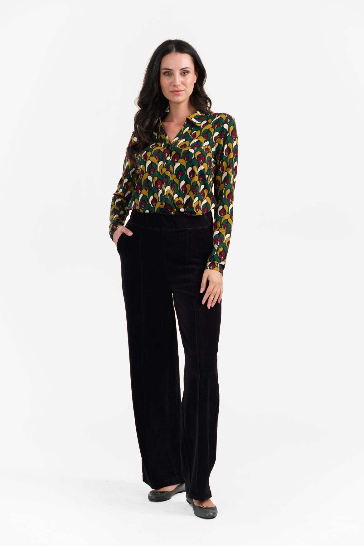 Hailey Hose | Gerippter Velours, Schwarz