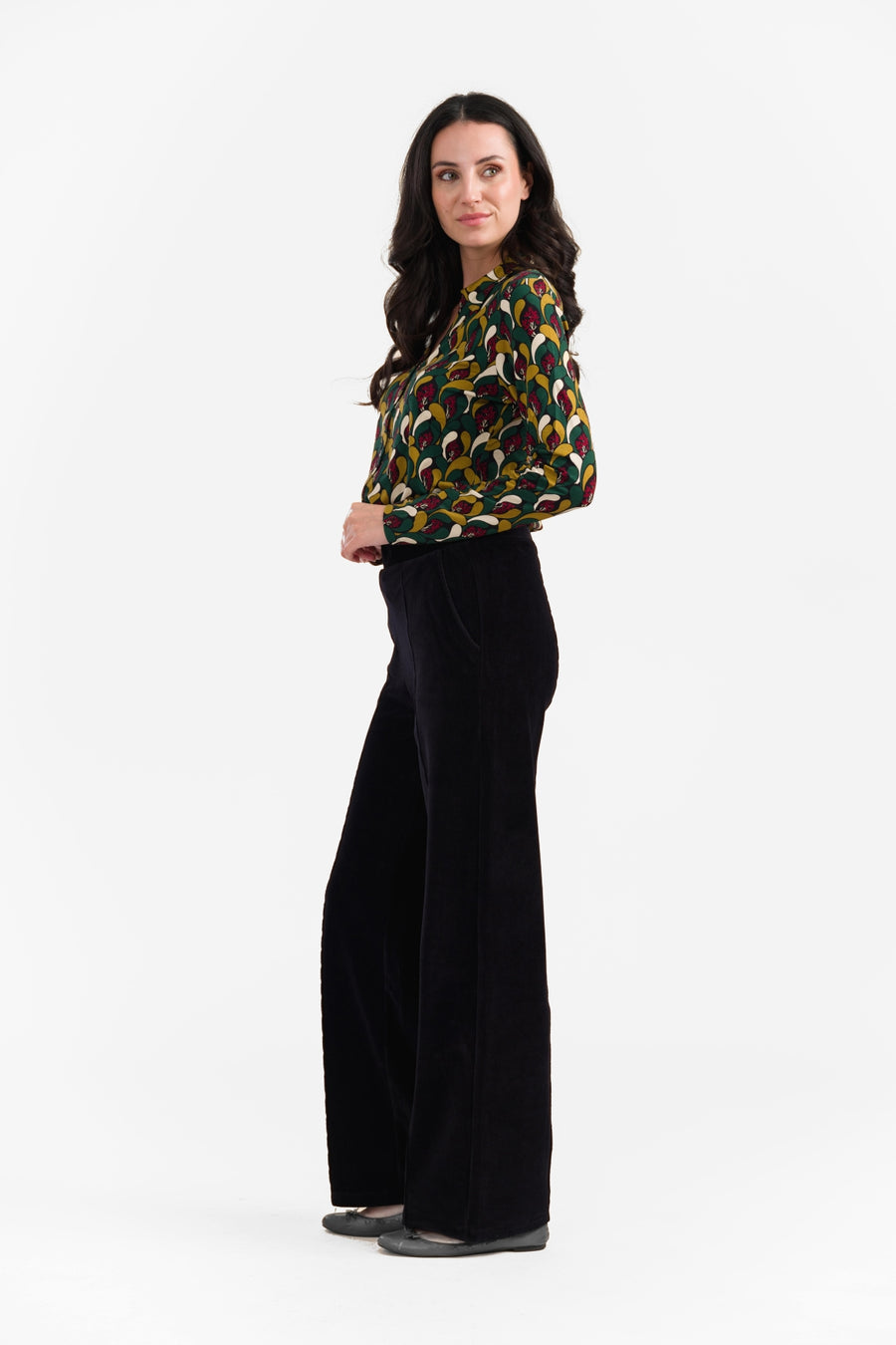 Hailey Hose | Gerippter Velours, Schwarz