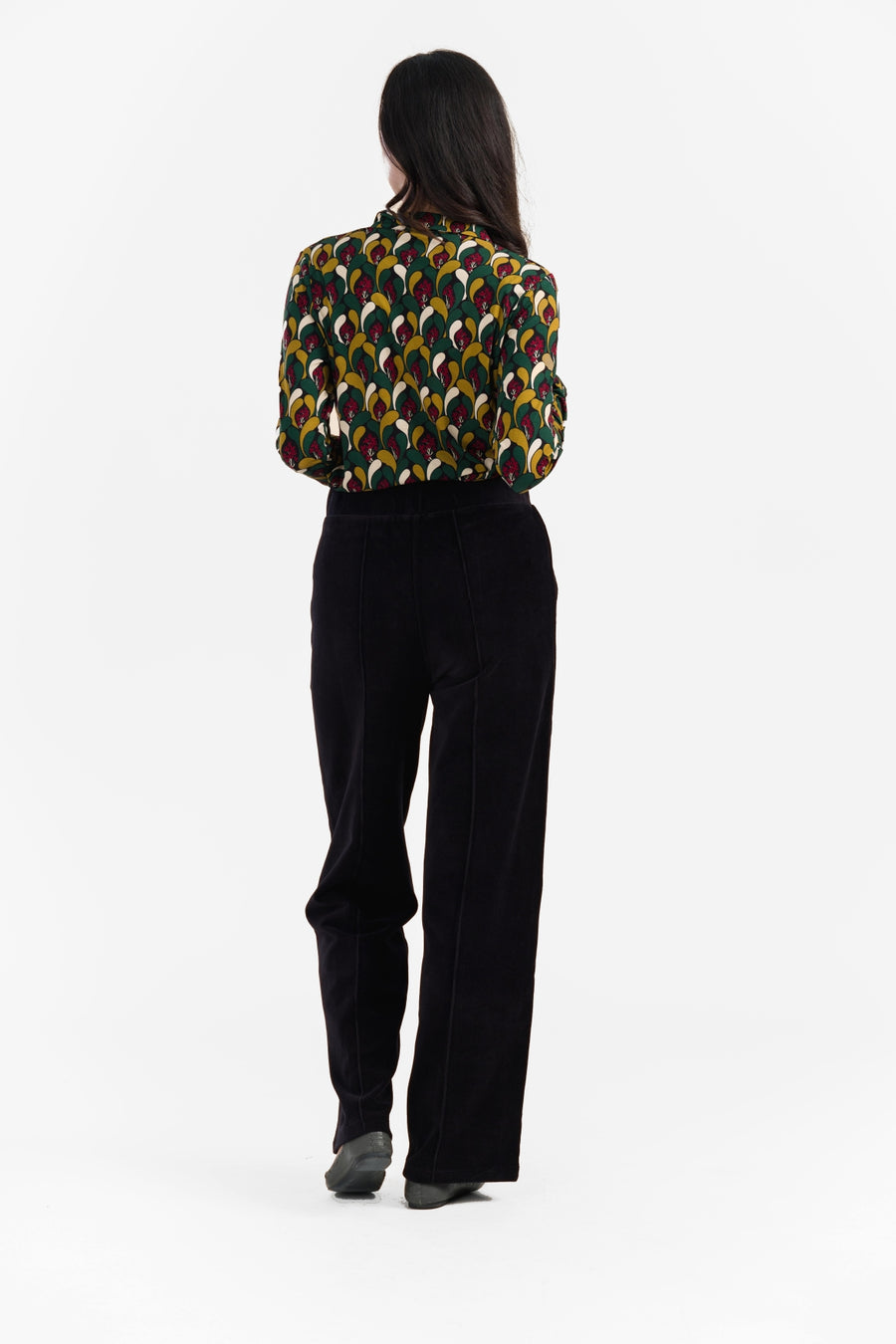Hailey Hose | Gerippter Velours, Schwarz