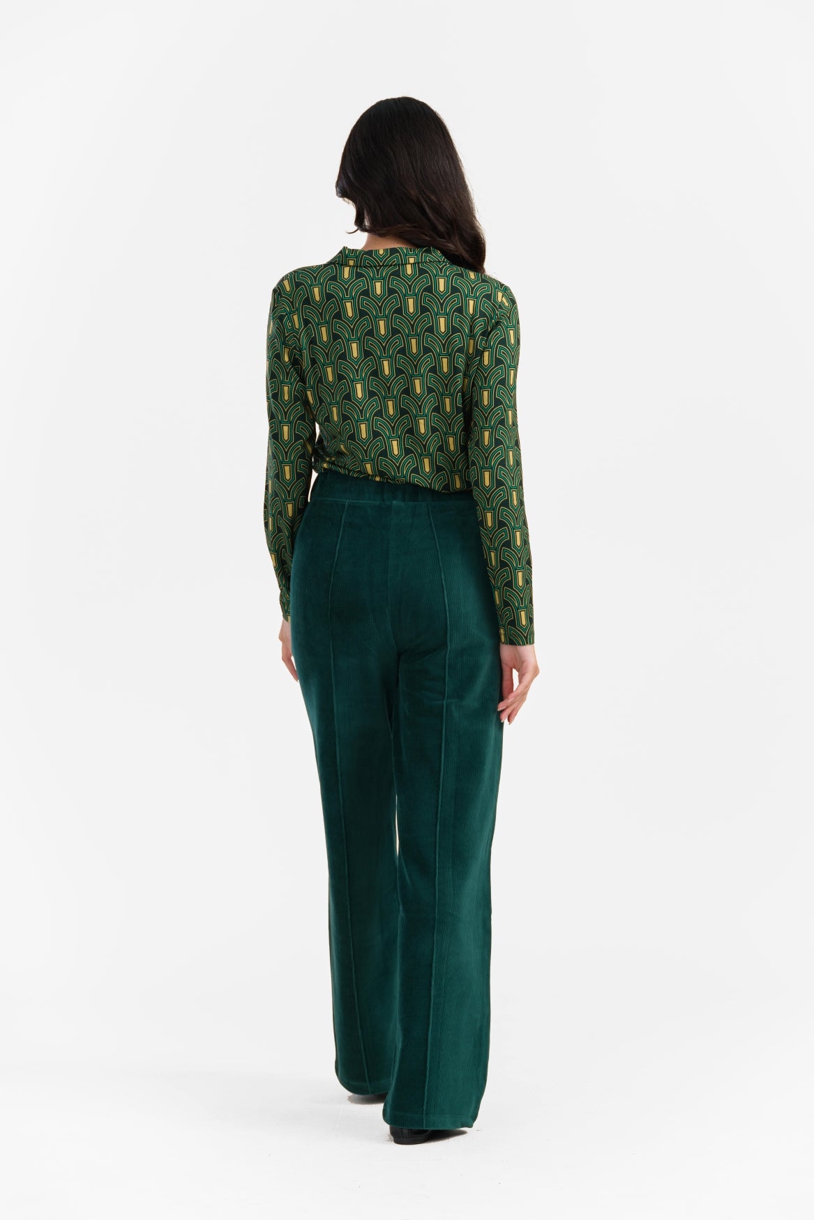 Hailey Hose | Gerippter Velours, Uni, Regenwald
